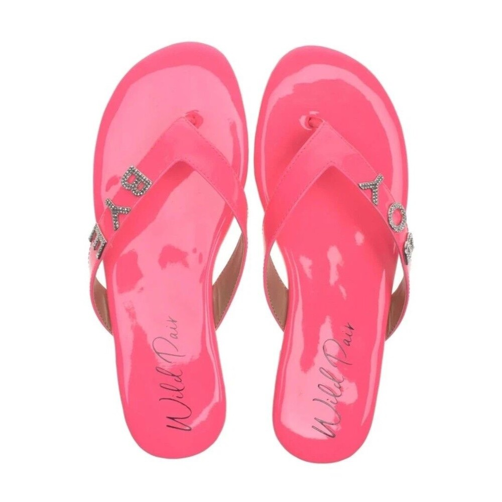 Wild Pair Women's Fantasia Thong Embellished Flat Sandals Hot Pink Fuchsia 7M